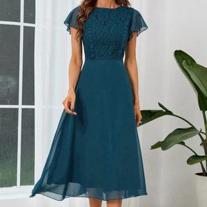 Beautiful Dark Turquoise Flowy Midi Dress
